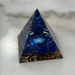 Blue Lapis Lazuli and Gold Flake Orgonite Pyramid Piece